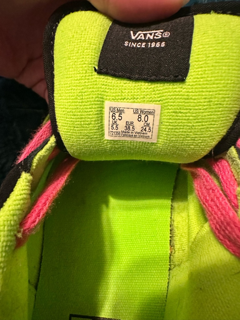 Vans Black Sneakers with Neon Pink Laces and Neon Green Trim - Picture 4 of 6